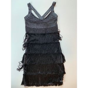Wow Couture Black Fringe Night Out Dress Size S